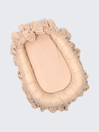 Premium Elegant Beige Bow Design Baby Nest Bed with Mosquito Net & Pillow – Soft Newborn Lounger - Kidulan