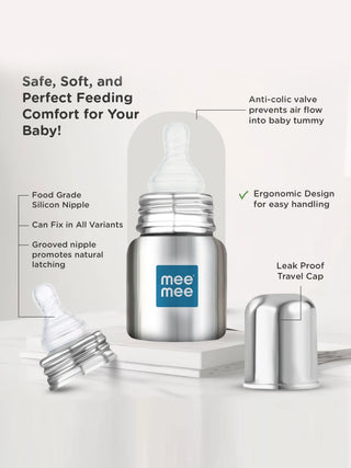 Premium Stainless Steel Feeding Bottle 120ml – 304 Food Grade Steel - Kidulan