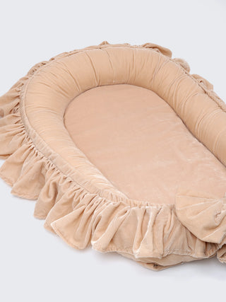 Premium Elegant Beige Bow Design Baby Nest Bed with Mosquito Net & Pillow – Soft Newborn Lounger - Kidulan