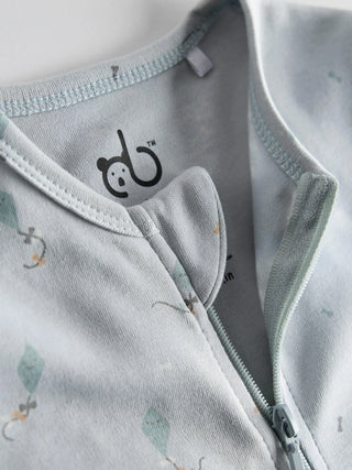 Organic Cotton Light Blue Printed Full Sleeve Zip Romper - Kidulan