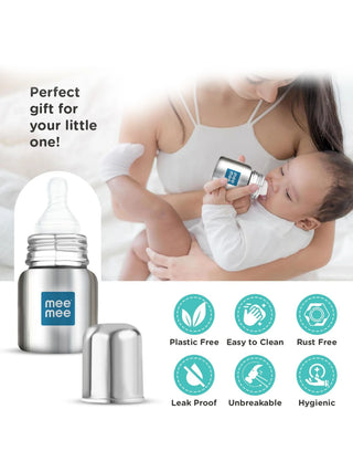 Premium Stainless Steel Feeding Bottle 120ml – 304 Food Grade Steel - Kidulan