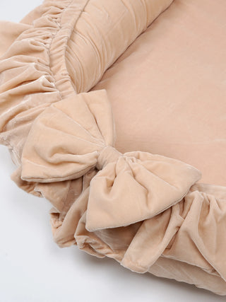 Premium Elegant Beige Bow Design Baby Nest Bed with Mosquito Net & Pillow – Soft Newborn Lounger - Kidulan