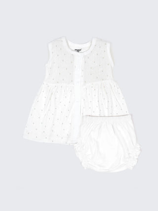 Baby Cotton Frock & Bloomer Set – Pastel Stripe & Tiny Floral Sleeveless Baby Frock Combo (2 Sets) - Kidulan