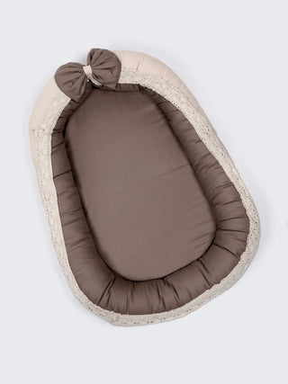 Premium Elegant Brown Bow Design Baby Nest Bed with Mosquito Net & Pillow – Soft Newborn Lounger - Kidulan