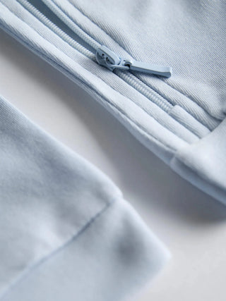 Organic Cotton Solid Light Blue Full Sleeve Zip Romper - Kidulan
