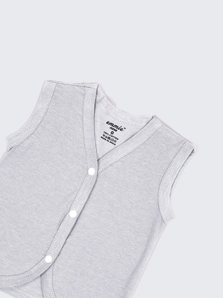Baby Cotton Jabla Set – Sleeveless Front Open Vest Combo (Black, White & Grey – Pack of 3) - Kidulan
