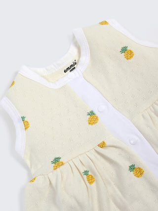 Baby Cotton Frock & Bloomer Set – Peach Fruit Print & Pineapple Print Sleeveless Baby Frock Combo (2 Sets) - Kidulan