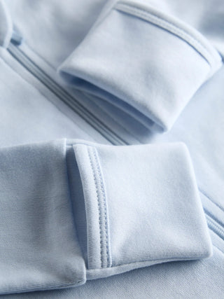 Organic Cotton Solid Light Blue Full Sleeve Zip Romper - Kidulan