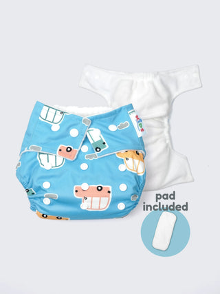 Reusable Car Print Baby Cloth Diaper with Insert – Adjustable Washable Pocket Diaper - Kidulan