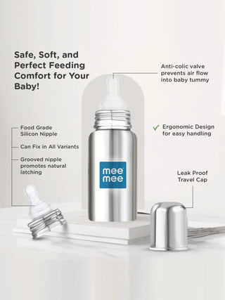 Stainless Steel Baby Feeding Bottle 240ml (304 Grade) - Kidulan