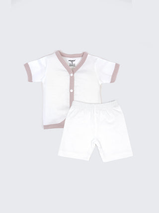 Baby Cotton Jabla & Shorts Set – Solid White with Contrast Trim Half Sleeve Baby Wear Combo (2 Sets) - Kidulan