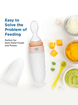 Silicone Baby Food Feeder Spoon Bottle (90 ml - Orange) - Kidulan
