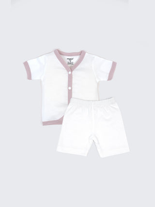 Baby Cotton Jabla & Shorts Set – Solid White with Pastel Contrast Trim Newborn Clothing Combo (3 Sets) - Kidulan