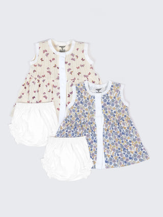 Baby Cotton Frock & Bloomer Set – Butterfly Print & Floral Garden Sleeveless Baby Frock Combo (2 Sets) - Kidulan
