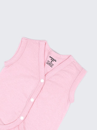 Baby Cotton Sleeveless Jabla Vest Set – Solid White, Pink & Black Newborn Front Open Jabla Combo (3 Pieces) - Kidulan