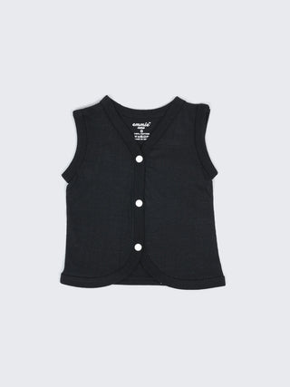 Baby Cotton Jabla Set – Sleeveless Front Open Vest Combo (Black, White & Grey – Pack of 3) - Kidulan