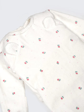 Floral Footed Romper with Cute Ear Detail – Soft Cotton Sleepsuit - Kidulan