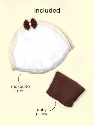 Premium Pintrestive Nest Bed – Coffee Brown & Cream with Mosquito Net & Pillow - Kidulan