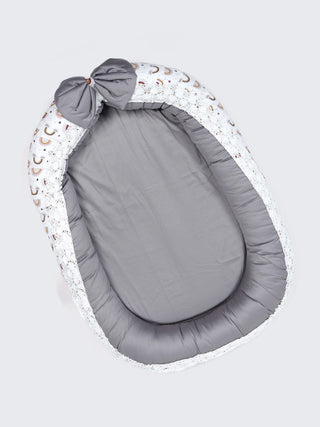 Premium Rainbow Print Grey Design Baby Nest Bed with Mosquito Net & Pillow – Soft Newborn Lounger - Kidulan