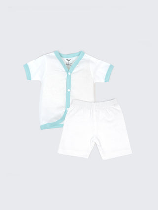 Baby Cotton Jabla & Shorts Set – Solid White with Pastel Contrast Trim Newborn Clothing Combo (3 Sets) - Kidulan
