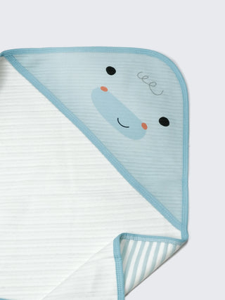 Soft Cotton Blue Hooded Baby Towel with Tie - Kidulan