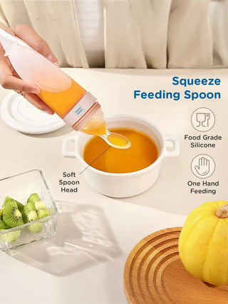 Silicone Baby Food Feeder Spoon Bottle (90 ml - Orange) - Kidulan