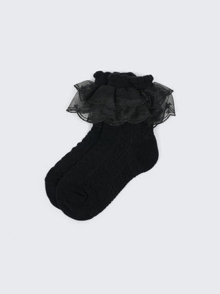 Lace Frill Baby Girl Socks – Elegant Black Ankle Socks - Kidulan