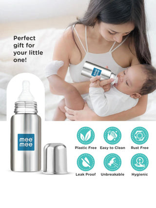 Stainless Steel Baby Feeding Bottle 240ml (304 Grade) - Kidulan