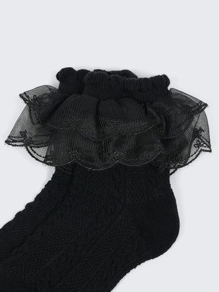 Lace Frill Baby Girl Socks – Elegant Black Ankle Socks - Kidulan
