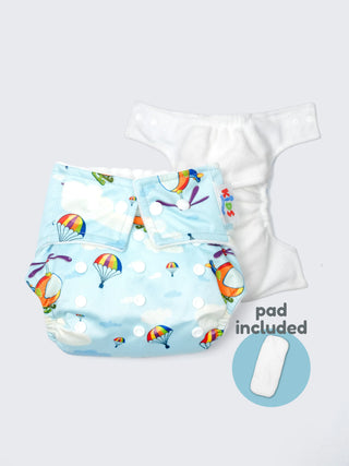 Reusable Sky Parachute Print Baby Cloth Diaper with Insert – Adjustable Washable Pocket Diaper - Kidulan