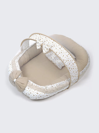 Premium Pintrestive Nest Bed – Beige & Cream Floral with Mosquito Net & Pillow - Kidulan