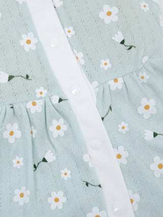 Baby Cotton Frock & Bloomer Set – Mint Daisy Print & Soft Pink Tiny Floral Sleeveless Baby Frock Combo (2 Sets) - Kidulan