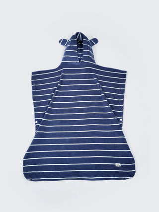 Baby Hooded Soft Navy Blue Striped Poncho Bath Towel - Kidulan
