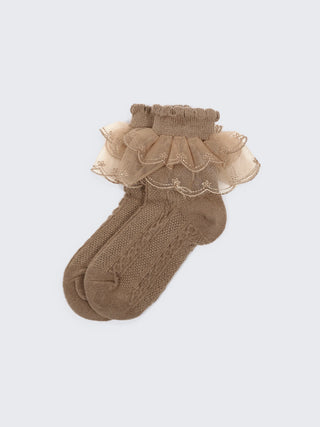 Lace Frill Baby Girl Socks – Elegant Brown Ankle Socks - Kidulan