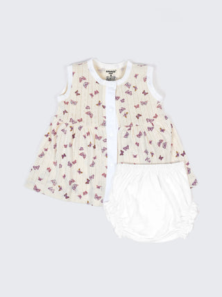 Baby Cotton Frock & Bloomer Set – Butterfly Print & Floral Garden Sleeveless Baby Frock Combo (2 Sets) - Kidulan