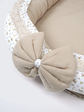Premium Pintrestive Nest Bed – Beige & Cream Floral with Mosquito Net & Pillow - Kidulan