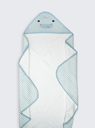 Soft Cotton Blue Hooded Baby Towel with Tie - Kidulan