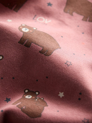 Organic Cotton Pink Bear Print Full Sleeve Zip Romper - Kidulan