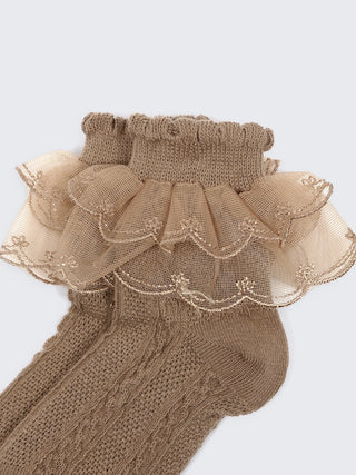 Lace Frill Baby Girl Socks – Elegant Brown Ankle Socks - Kidulan