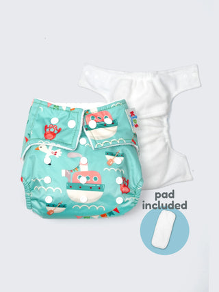 Reusable Ocean Boat Print Baby Cloth Diaper with Insert – Adjustable Washable Pocket Diaper - Kidulan