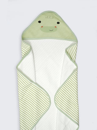 Soft Cotton Green Hooded Baby Towel with Tie - Kidulan