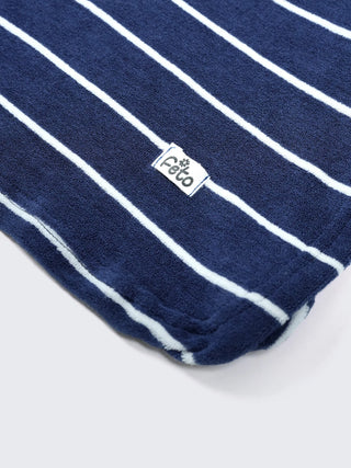 Baby Hooded Soft Navy Blue Striped Poncho Bath Towel - Kidulan