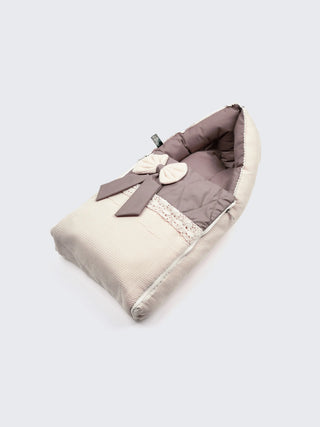 Baby Carry Nest – Quilted Beige & Mocha Soft Newborn Sleeping Bag with Bow Detail - Kidulan