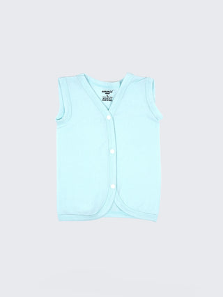 Baby Cotton Jabla Set – Solid Pastel Blue Sleeveless Front Open Baby Vest Combo (2 Pieces) - Kidulan