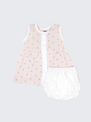 Baby Cotton Frock & Bloomer Set – Mint Daisy Print & Soft Pink Tiny Floral Sleeveless Baby Frock Combo (2 Sets) - Kidulan