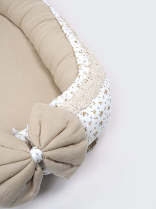 Premium Pintrestive Nest Bed – Beige & Cream Floral with Mosquito Net & Pillow - Kidulan