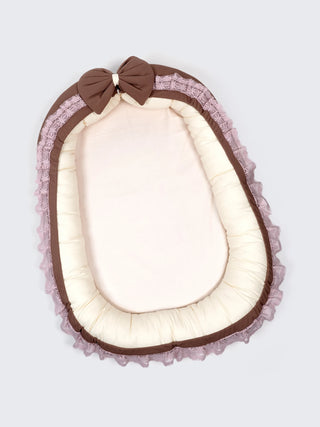 Premium Pintrestive Nest Bed – Coffee Brown & Cream with Mosquito Net & Pillow - Kidulan