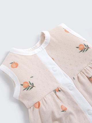 Baby Cotton Frock & Bloomer Set – Peach Fruit Print & Pineapple Print Sleeveless Baby Frock Combo (2 Sets) - Kidulan