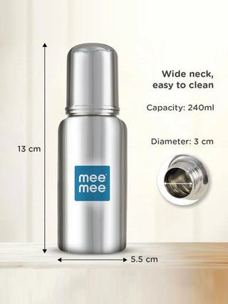 Stainless Steel Baby Feeding Bottle 240ml (304 Grade) - Kidulan