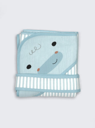 Soft Cotton Blue Hooded Baby Towel with Tie - Kidulan